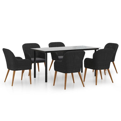 7-Delige Tuinset Met Kussens Zwart 160 cm tafellengte