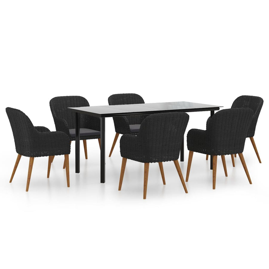 7-Delige Tuinset Met Kussens Zwart 160 cm tafellengte