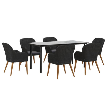 7-Delige Tuinset Met Kussens Zwart 160 cm tafellengte