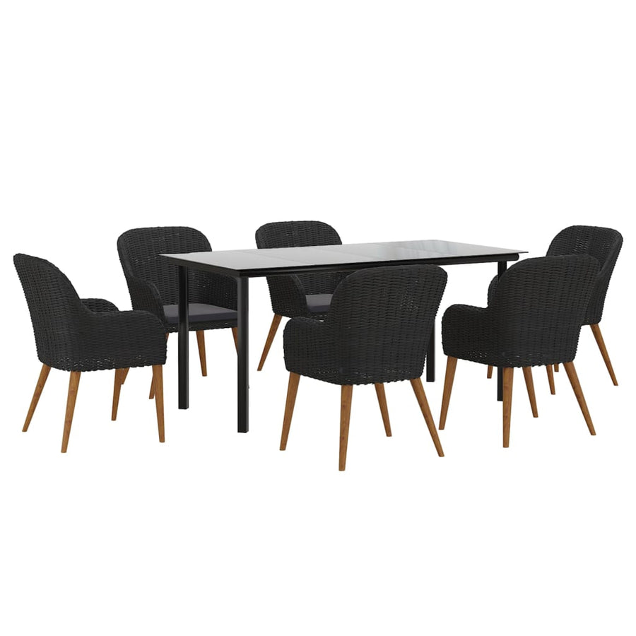 7-Delige Tuinset Met Kussens Zwart 160 cm tafellengte