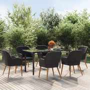 Tuinset 7-delig acaciahout met kussens zwart