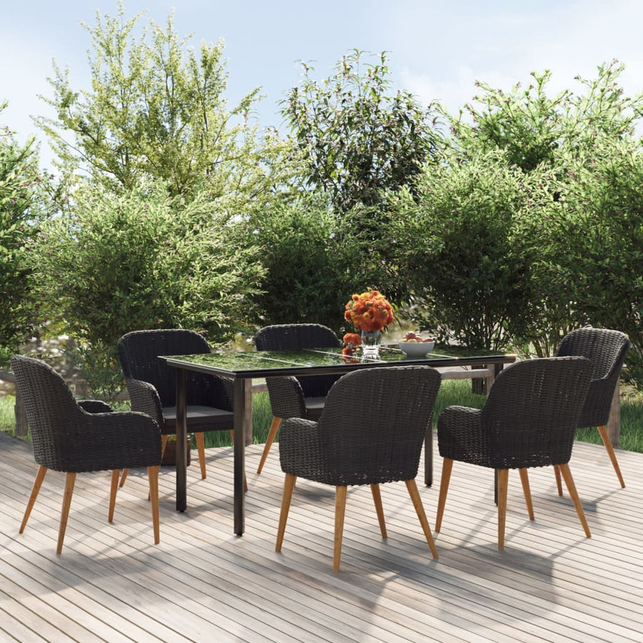7-Delige Tuinset Met Kussens Zwart 160 cm tafellengte
