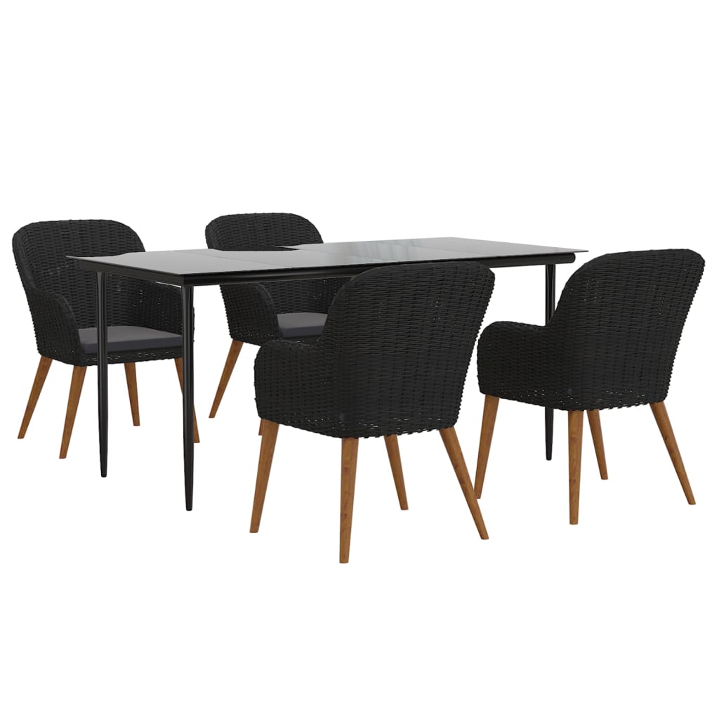 5-Delige Tuinset Met Kussens Zwart 160 cm tafellengte