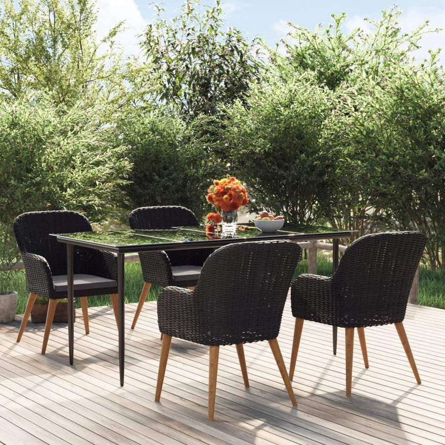 5-Delige Tuinset Met Kussens Zwart 160 cm tafellengte