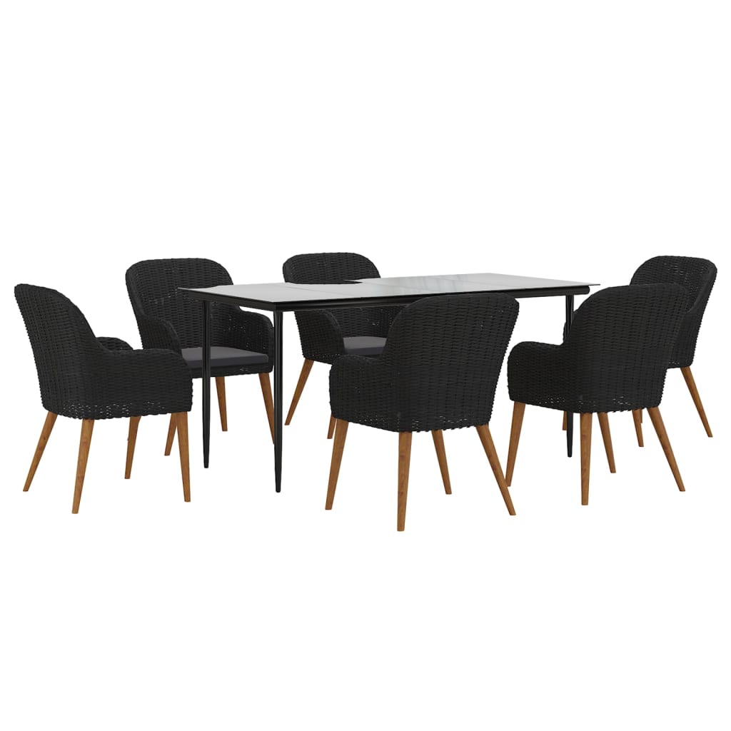 7-Delige Tuinset Met Kussens Zwart 160 cm tafellengte