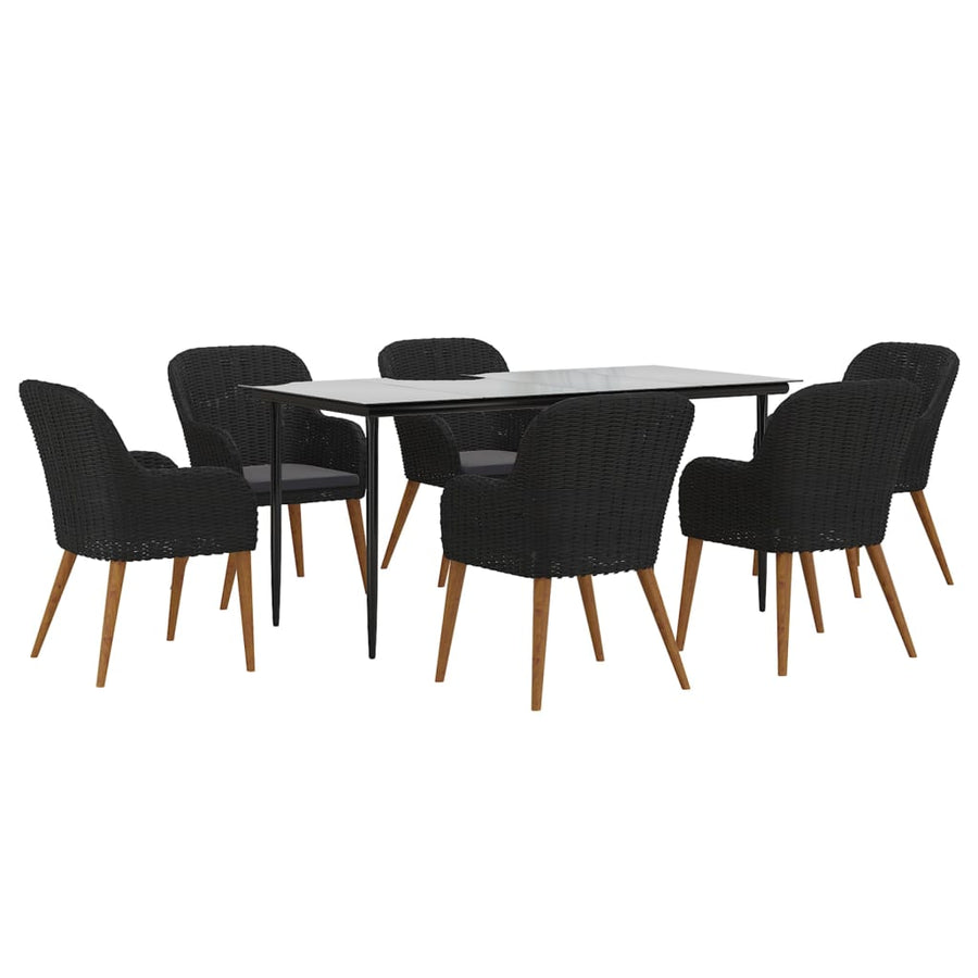7-Delige Tuinset Met Kussens Zwart 160 cm tafellengte
