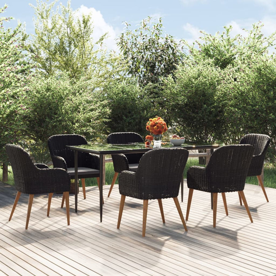 7-Delige Tuinset Met Kussens Zwart 160 cm tafellengte