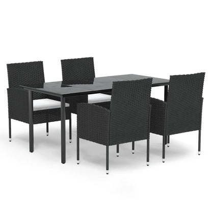 5-delige Tuinset met kussens poly rattan zwart