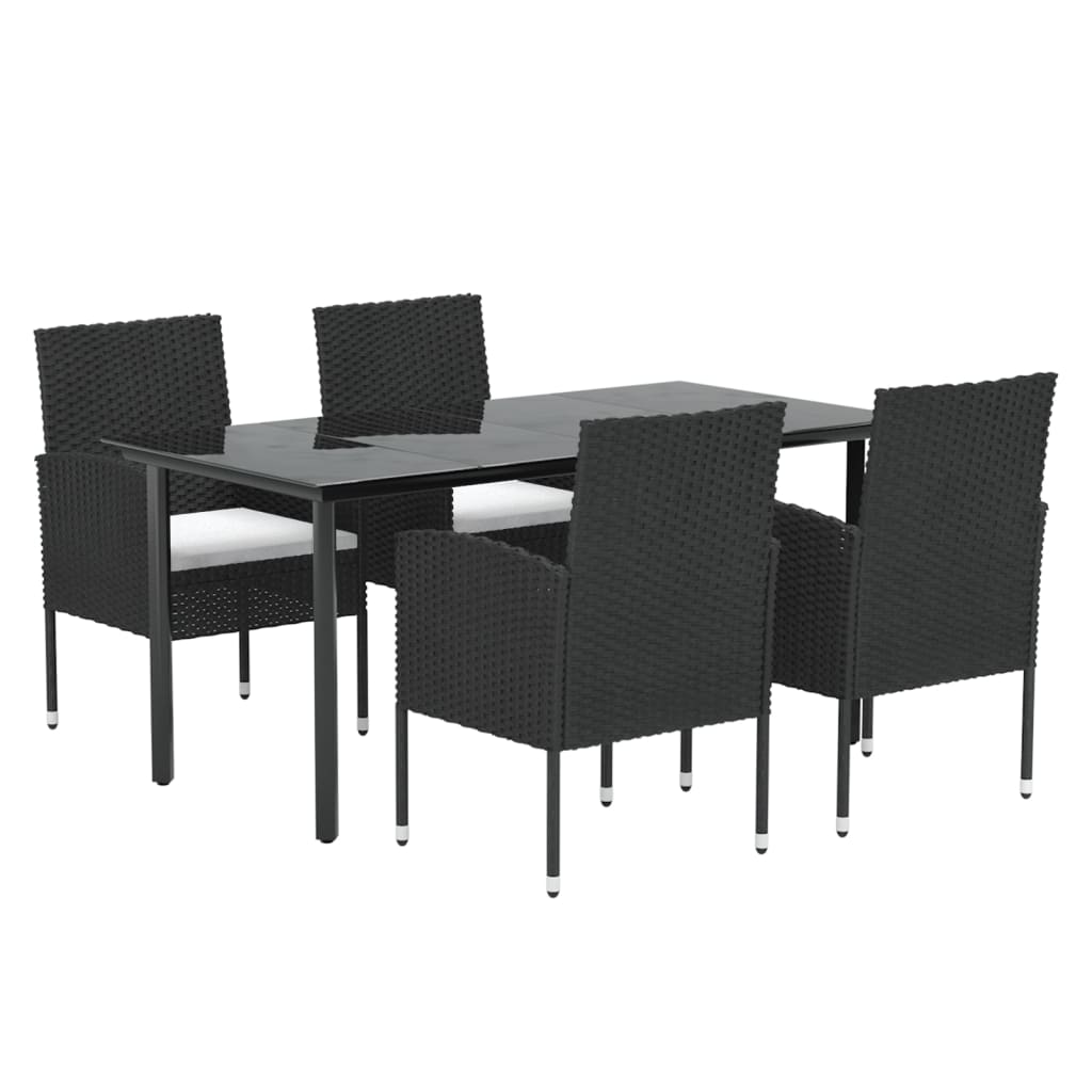 5-delige Tuinset met kussens poly rattan zwart