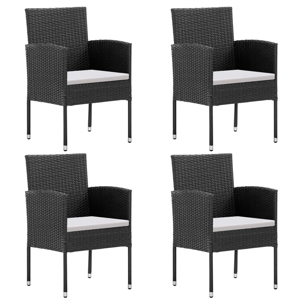 5-delige Tuinset met kussens poly rattan zwart