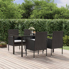 Tuinset poly rattan 5-delig zwart met kussens