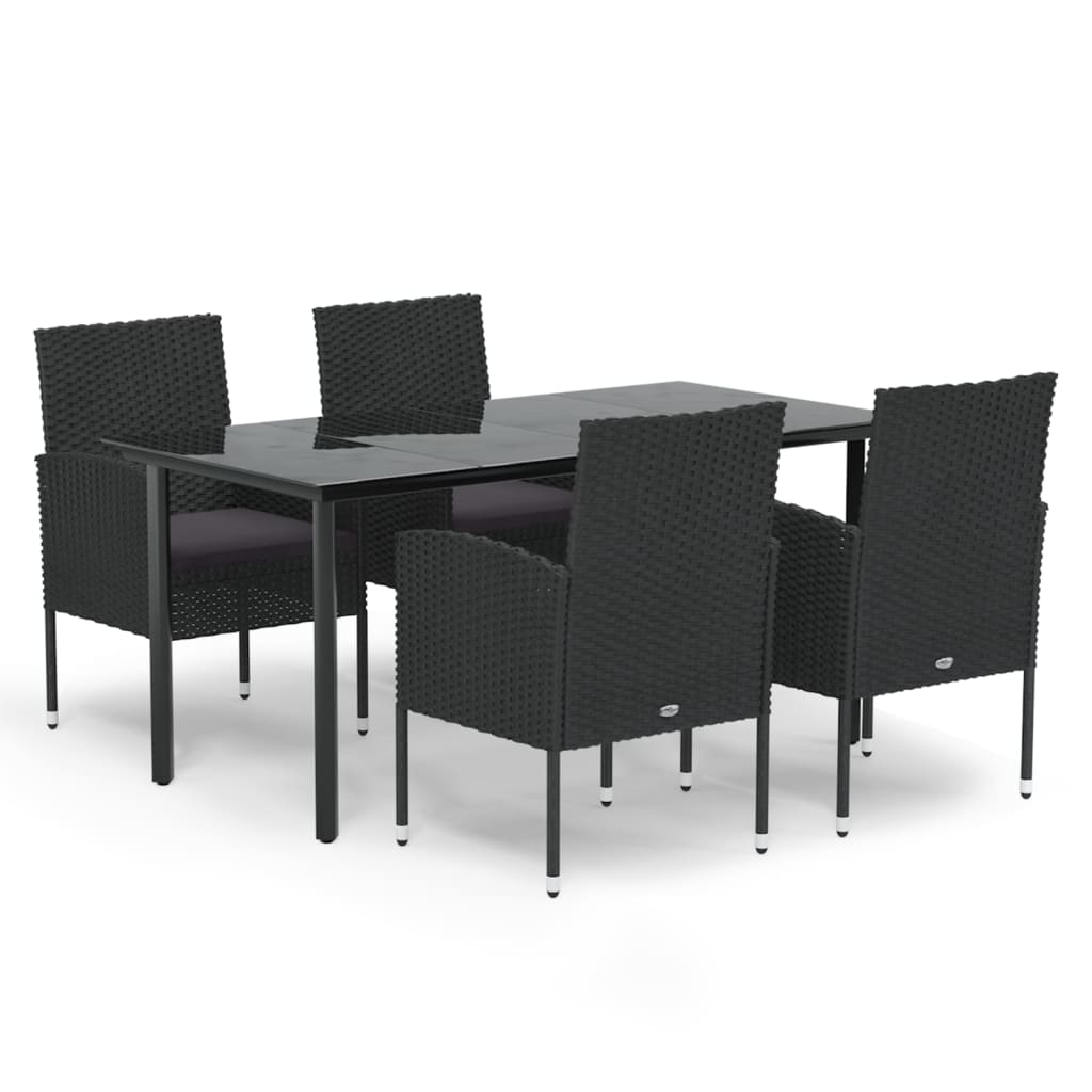 -Delige Tuinset Met Kussens Poly Rattan 5 160 cm tafellengte Zwart en grijs