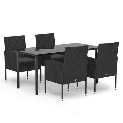 -Delige Tuinset Met Kussens Poly Rattan 5 160 cm tafellengte Zwart en grijs