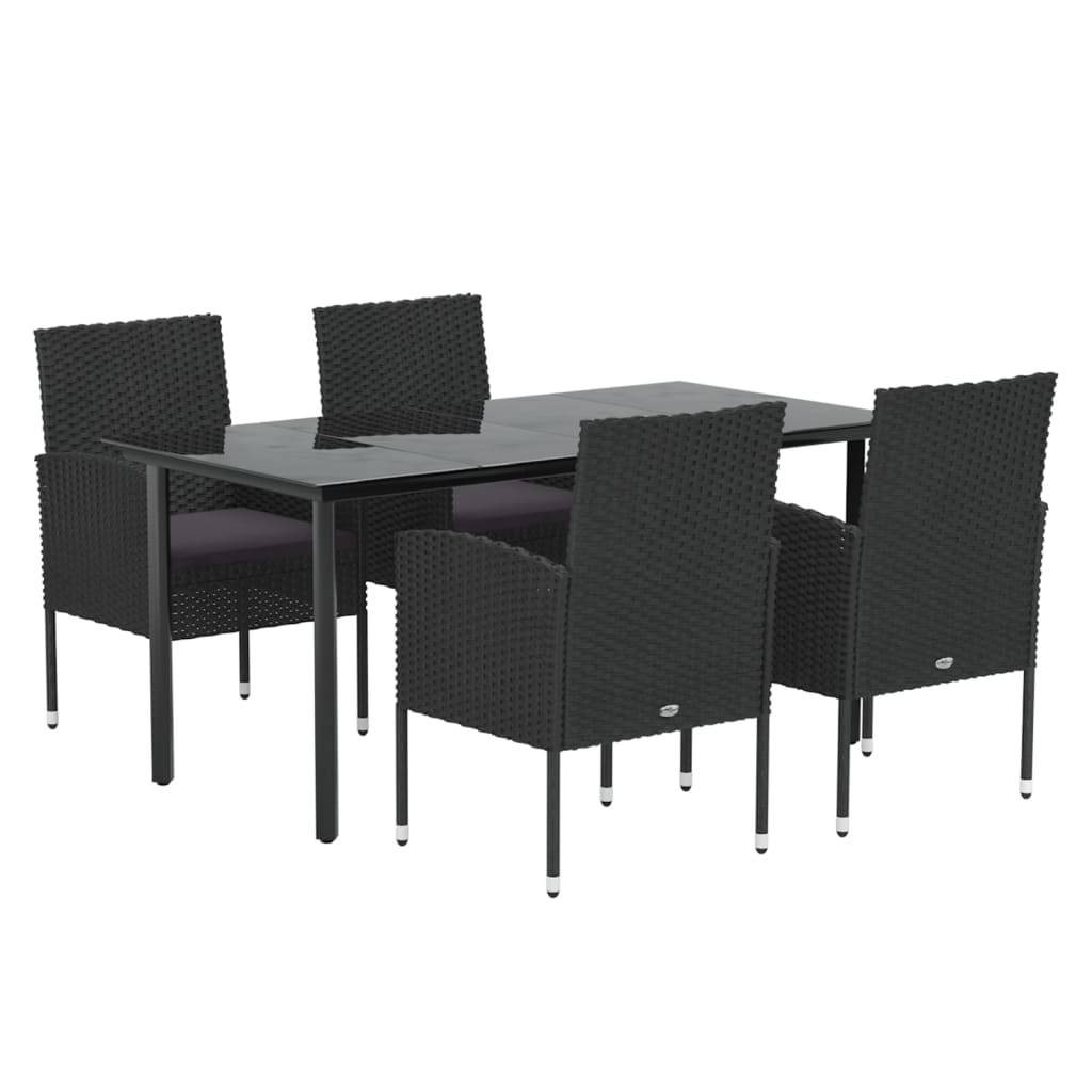 -Delige Tuinset Met Kussens Poly Rattan 5 160 cm tafellengte Zwart en grijs