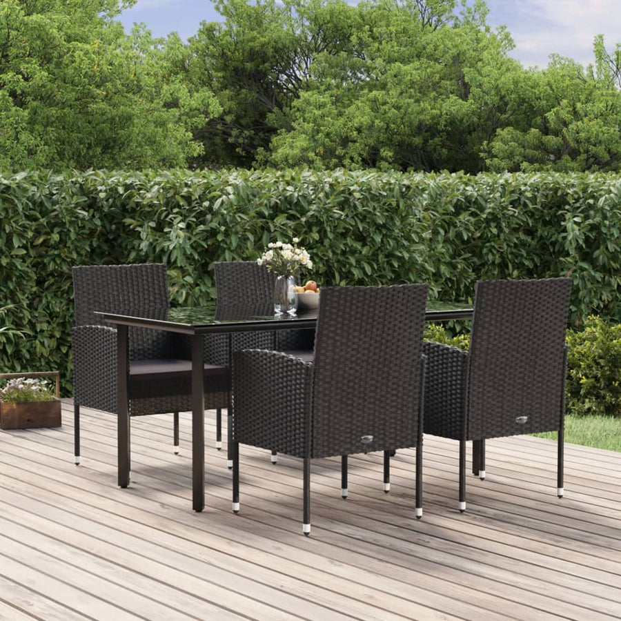 -Delige Tuinset Met Kussens Poly Rattan 5 160 cm tafellengte Zwart en grijs
