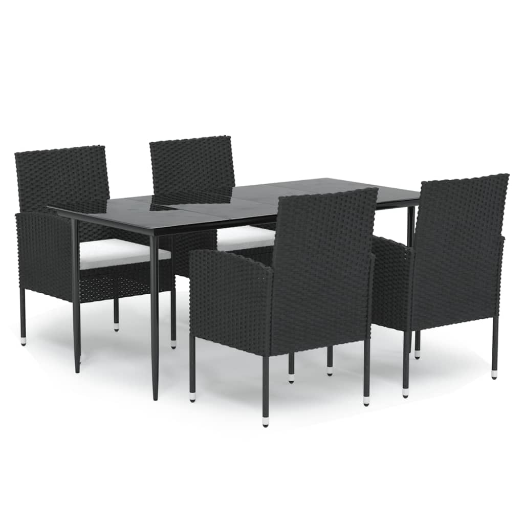 -Delige Tuinset Met Kussens Poly Rattan 5 160 cm tafellengte Zwart en wit