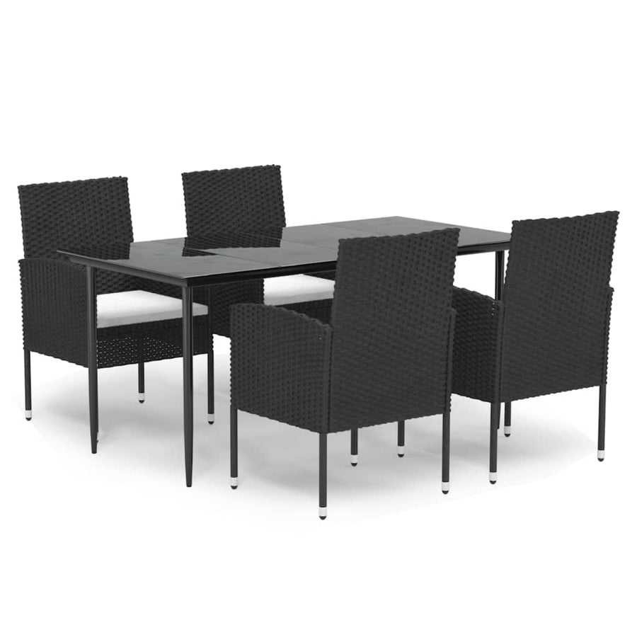 5-delige Tuinset met kussens poly rattan zwart