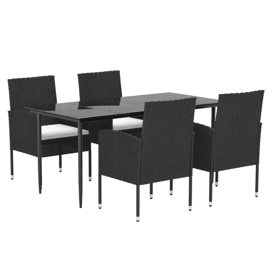 5-delige Tuinset met kussens poly rattan zwart