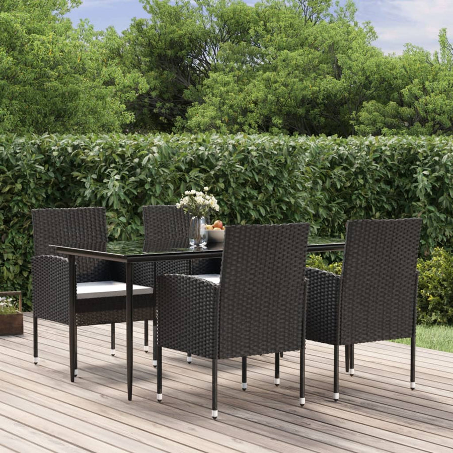 5-delige Tuinset met kussens poly rattan zwart