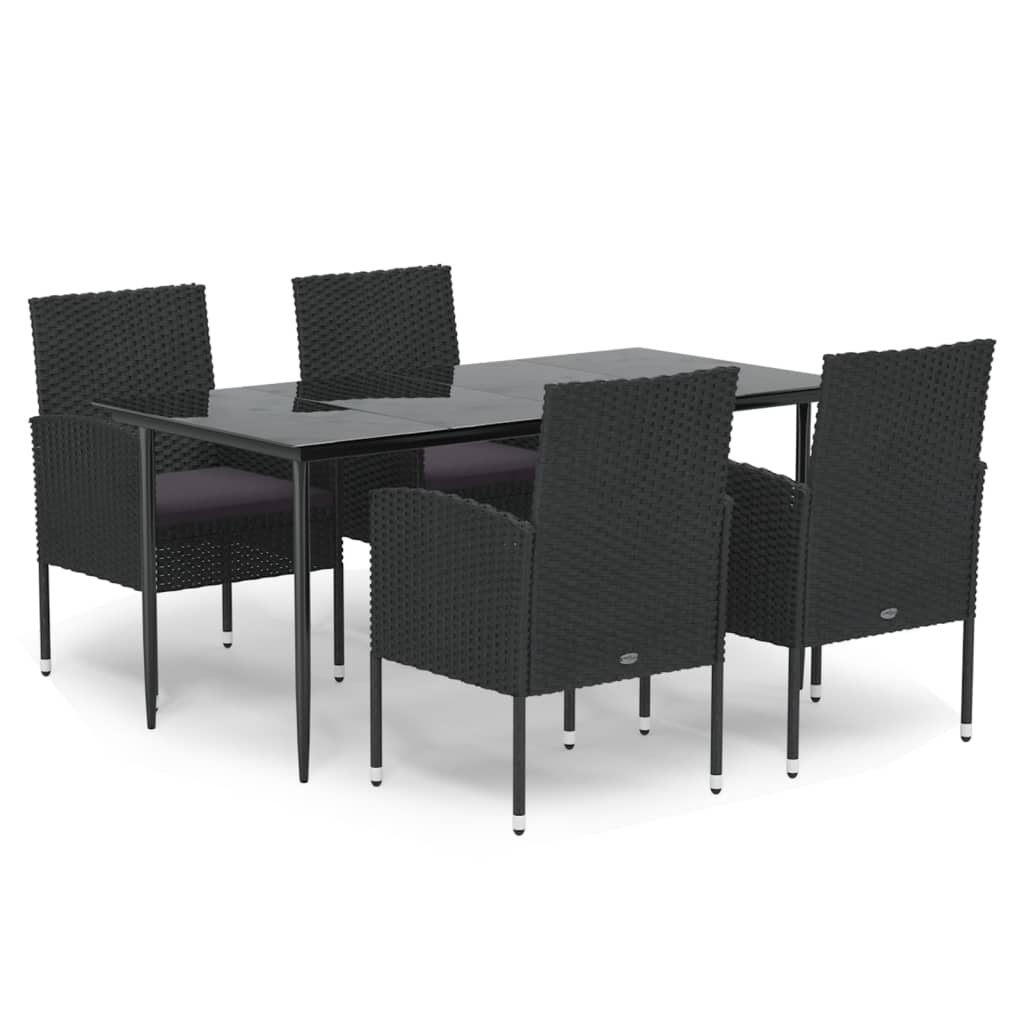 -Delige Tuinset Met Kussens Poly Rattan 5 160 cm tafellengte Zwart en grijs