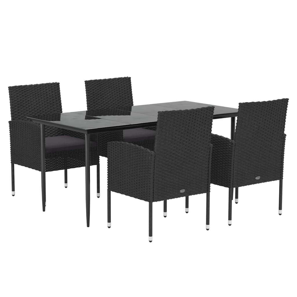 -Delige Tuinset Met Kussens Poly Rattan 5 160 cm tafellengte Zwart en grijs