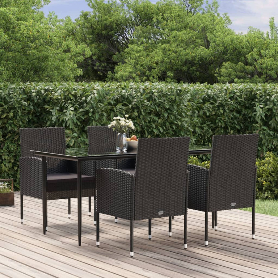 -Delige Tuinset Met Kussens Poly Rattan 5 160 cm tafellengte Zwart en grijs