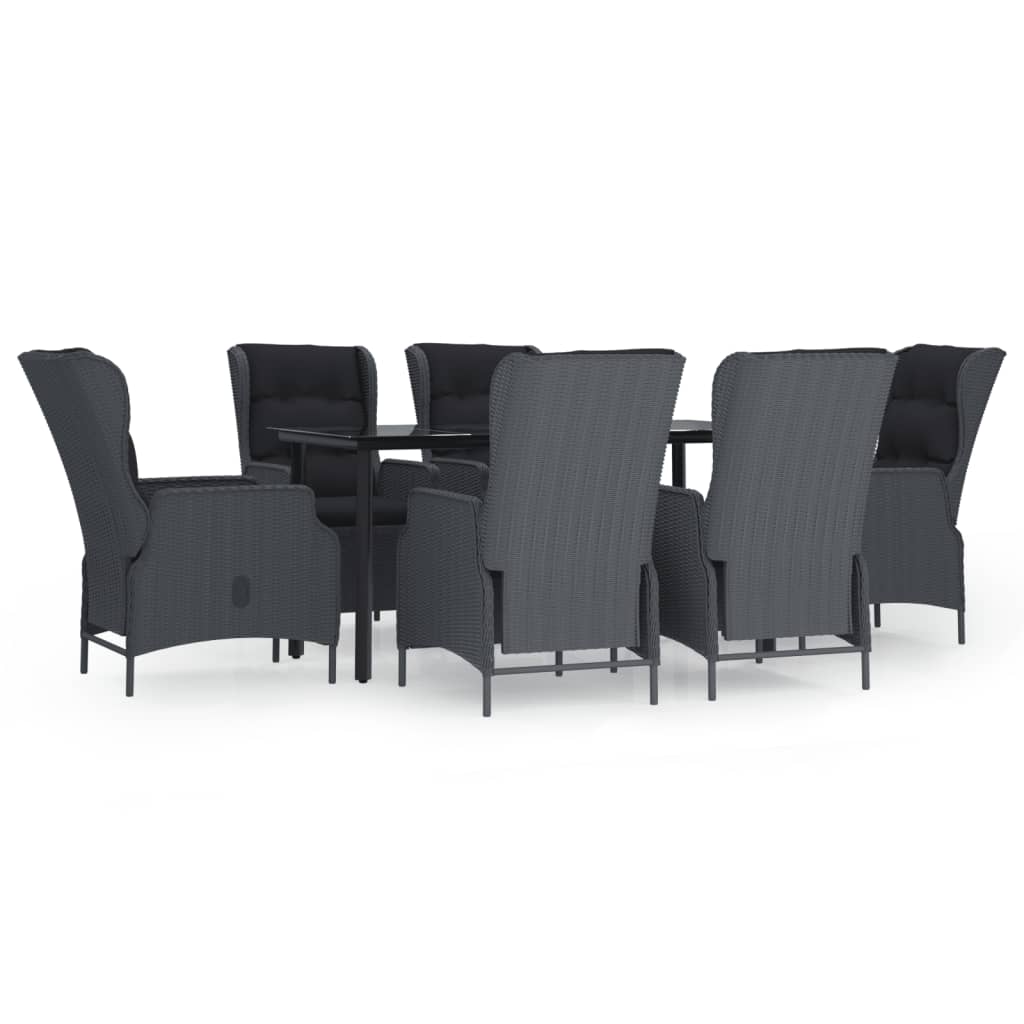 -Delige Tuinset Poly Rattan 7 160 cm tafellengte Donkergrijs