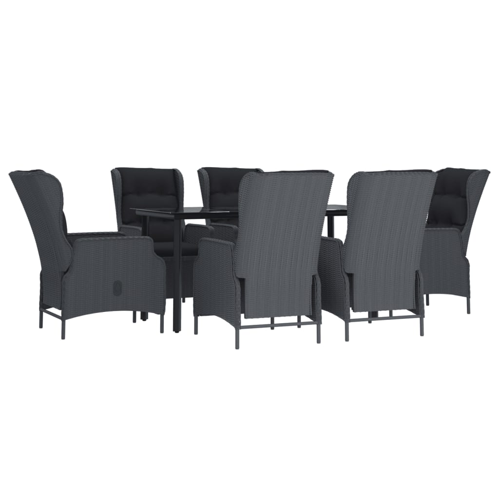 -Delige Tuinset Poly Rattan 7 160 cm tafellengte Donkergrijs