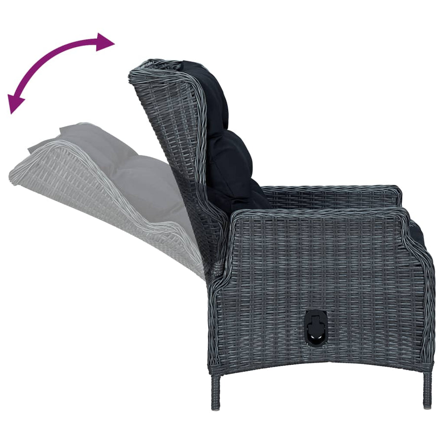 -Delige Tuinset Poly Rattan 7 160 cm tafellengte Donkergrijs