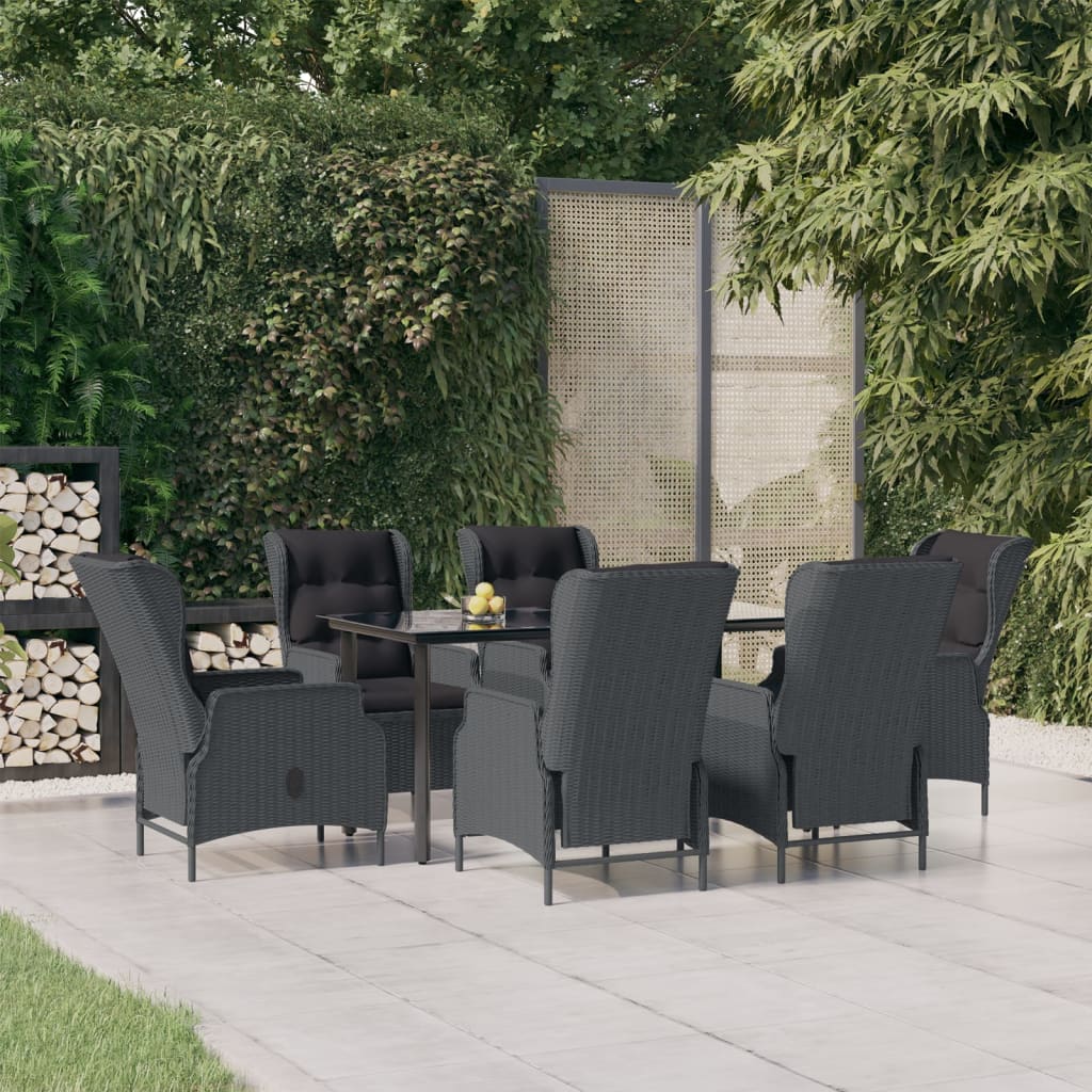 -Delige Tuinset Poly Rattan 7 160 cm tafellengte Donkergrijs