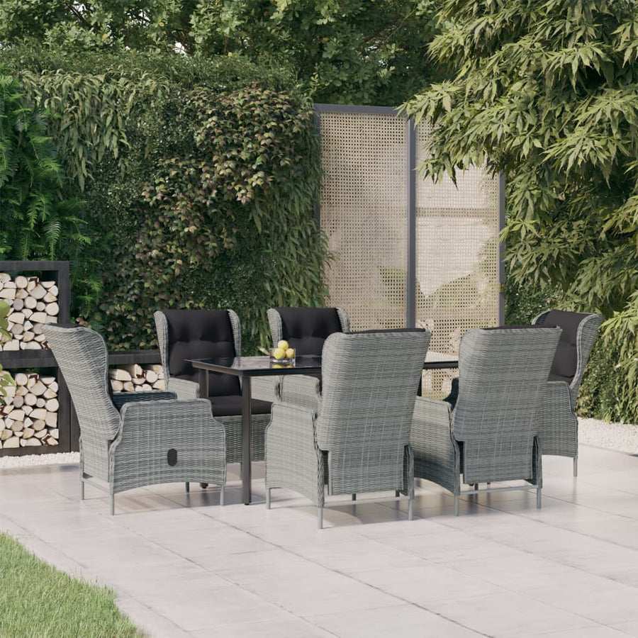 Tuinset Poly Rattan 7 160 cm tafellengte Lichtgrijs