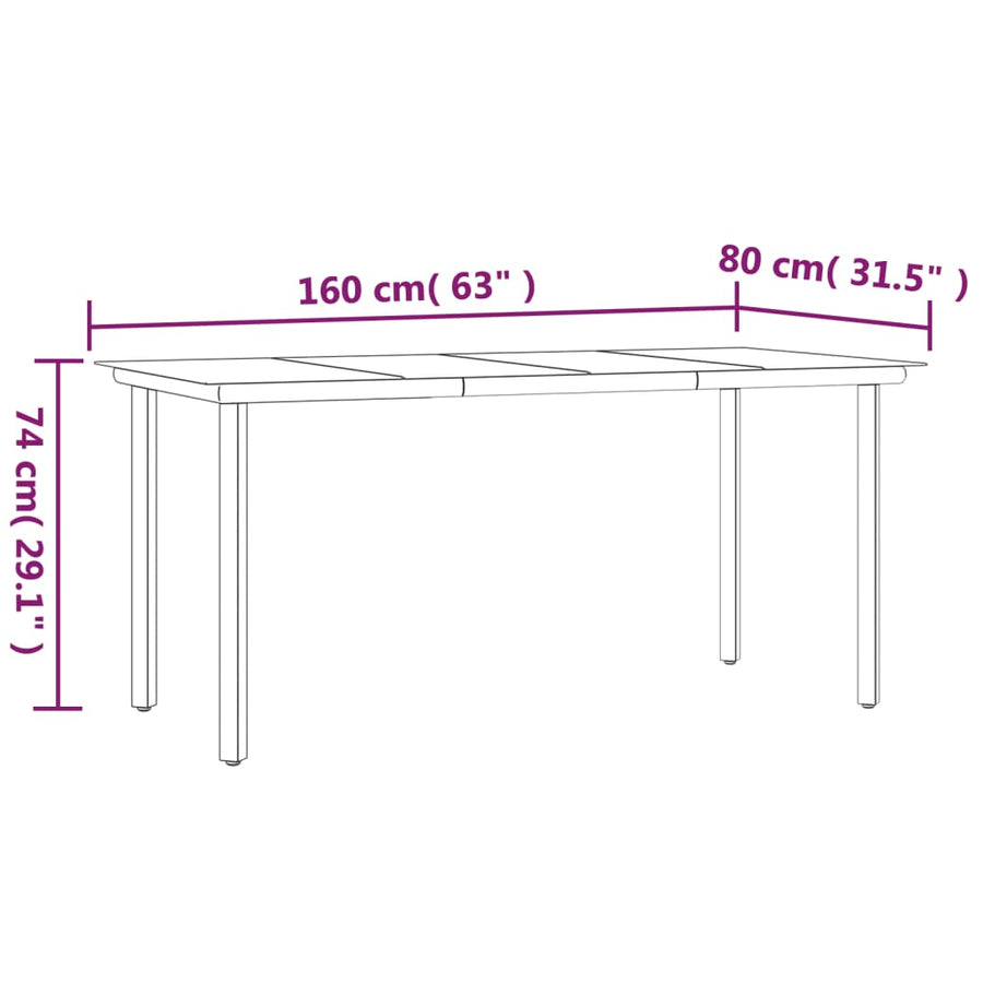 5-Delige Tuinset Poly Rattan 4 160 cm tafellengte Bruin