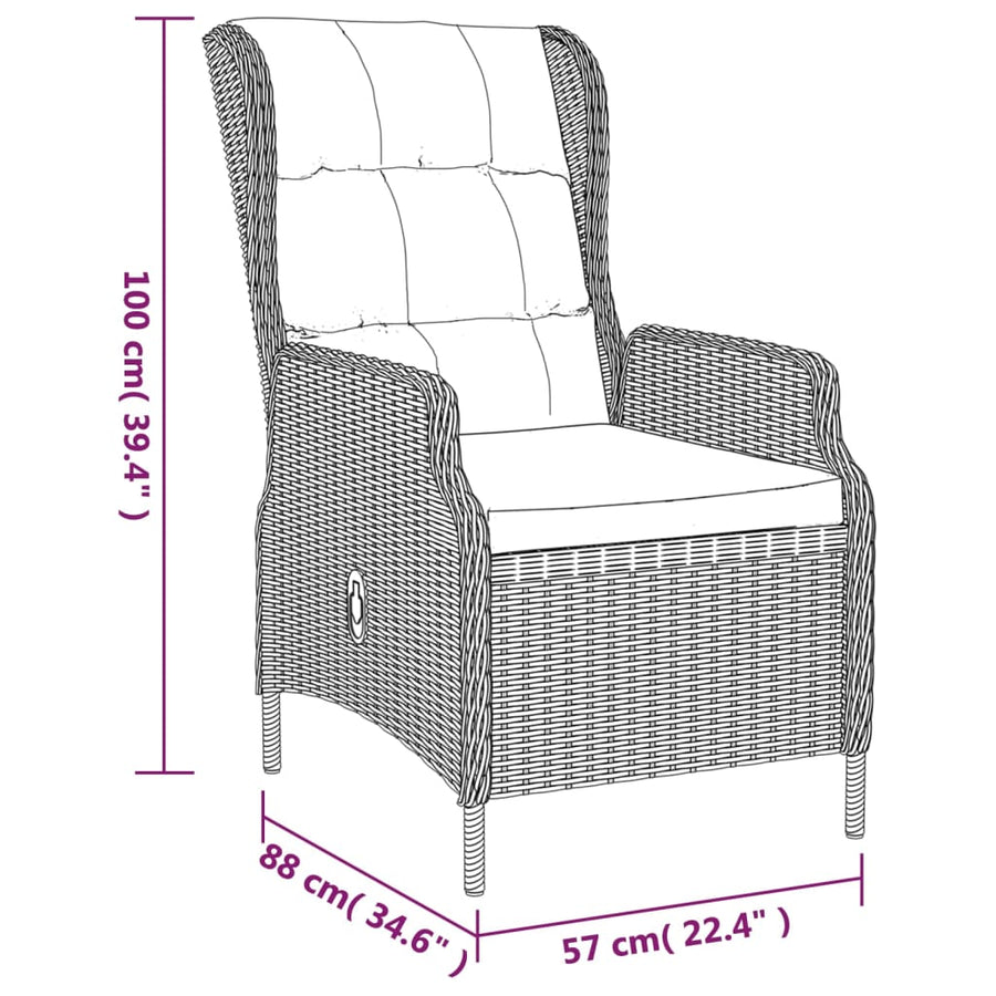 Tuinset Poly Rattan 7 160 cm tafellengte Bruin