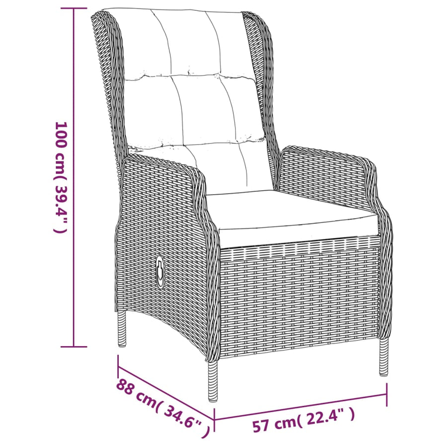 -Delige Tuinset Poly Rattan 5 160 cm tafellengte Donkergrijs