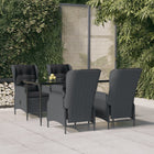 5-piece poly rattan garden set dark grey