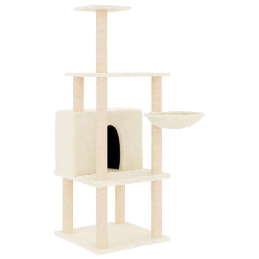 Kattenmeubel met sisal krabpalen 132 cm crèmekleurig Crème