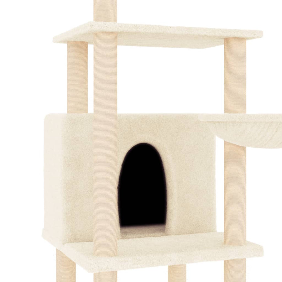 Kattenmeubel met sisal krabpalen 132 cm crèmekleurig Crème