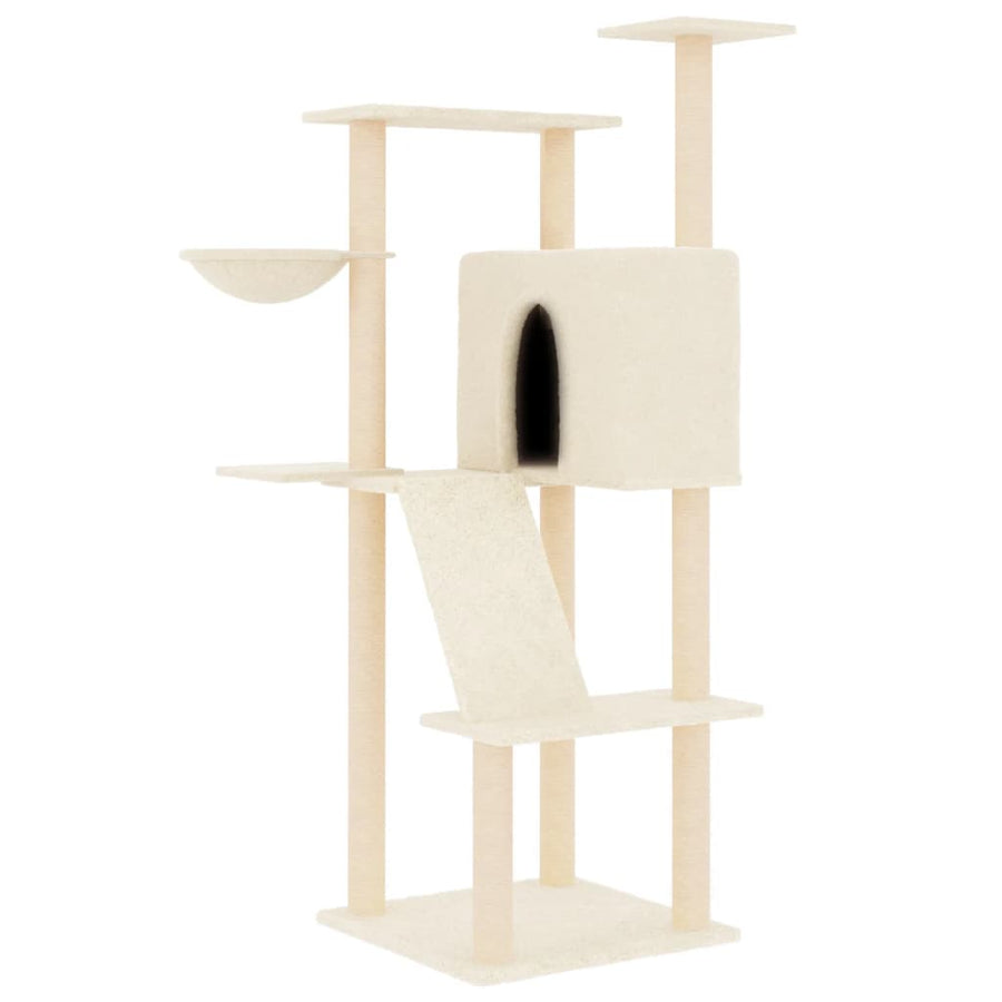Kattenmeubel met sisal krabpalen 143 cm crèmekleurig Crème