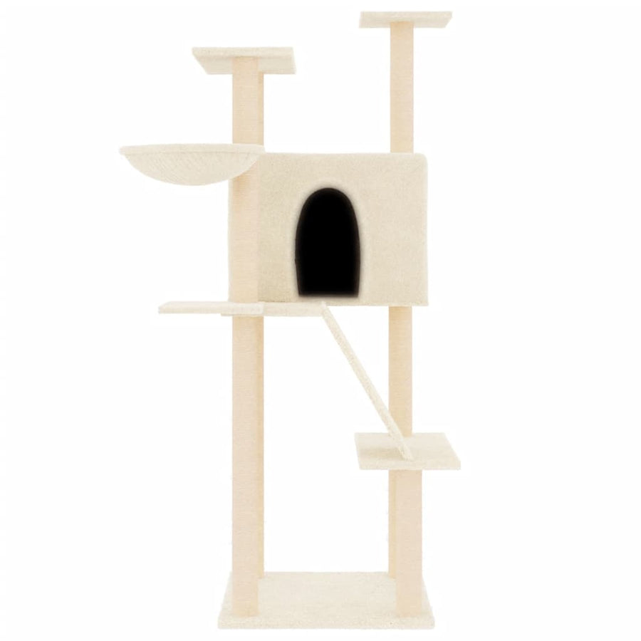 Kattenmeubel met sisal krabpalen 143 cm crèmekleurig Crème