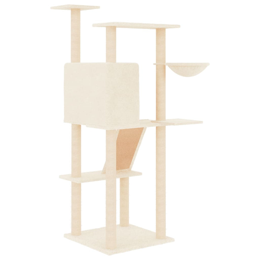 Kattenmeubel met sisal krabpalen 143 cm crèmekleurig Crème