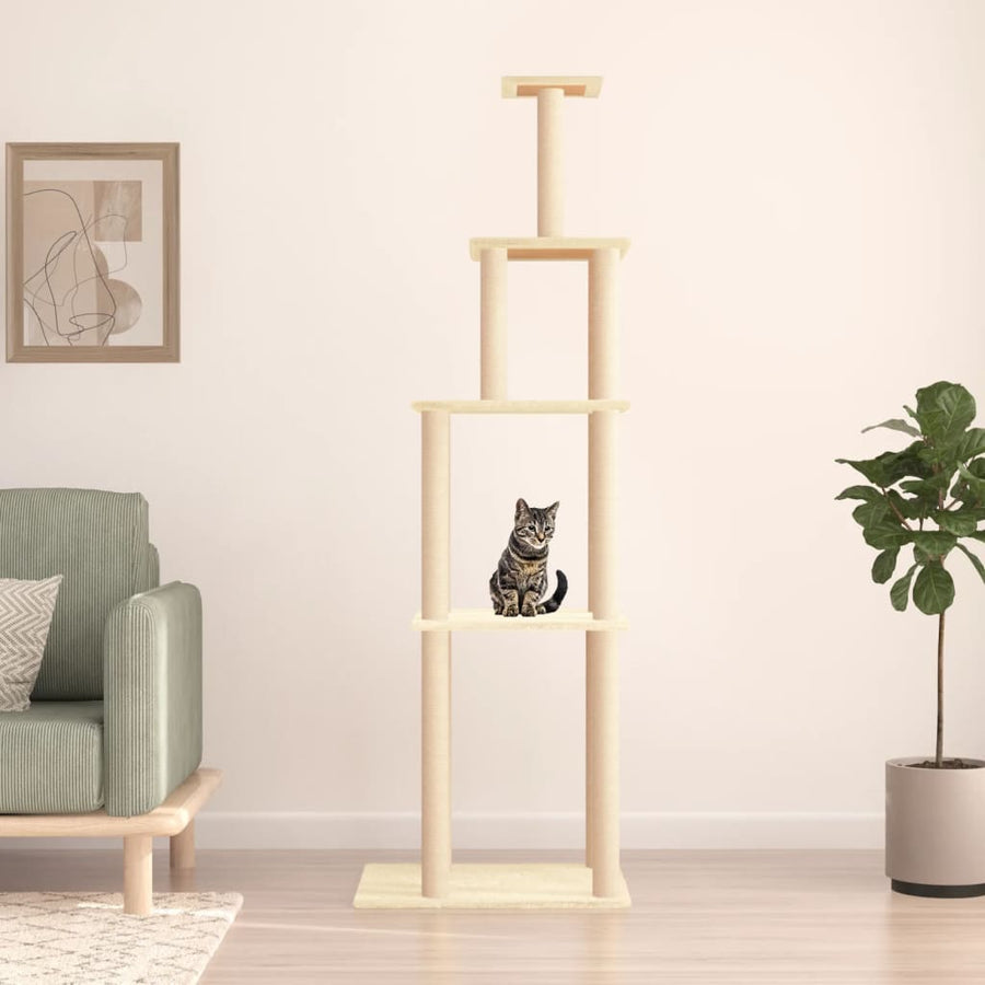 Kattenmeubel met sisal krabpalen 183 cm crèmekleurig crème