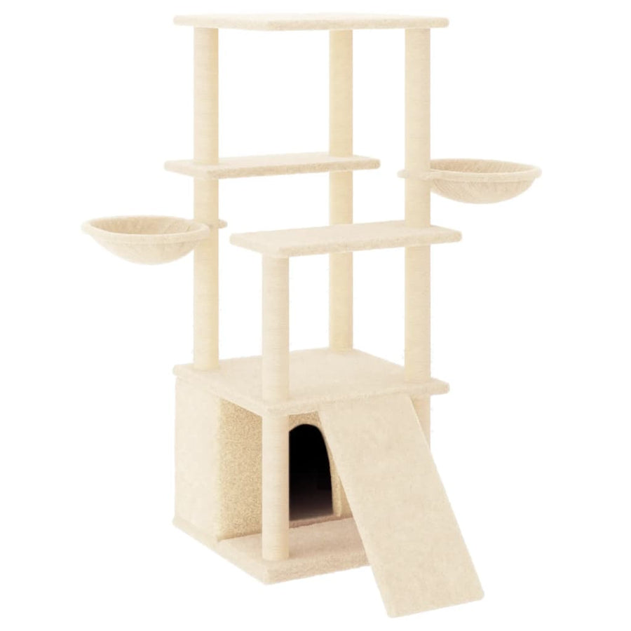 Kattenmeubel met sisal krabpalen 133 cm crèmekleurig crème