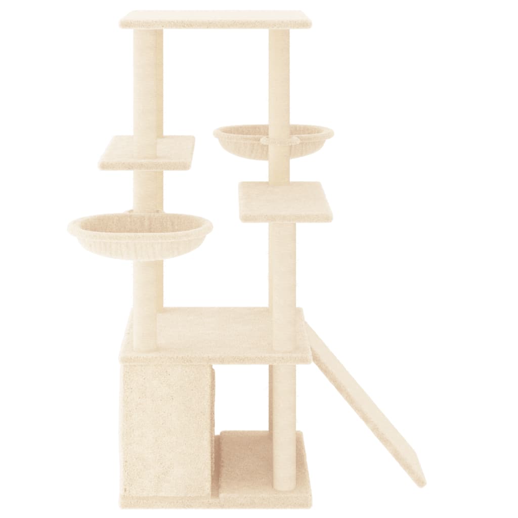 Kattenmeubel met sisal krabpalen 133 cm crèmekleurig crème