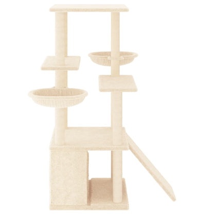 Kattenmeubel met sisal krabpalen 133 cm crèmekleurig crème