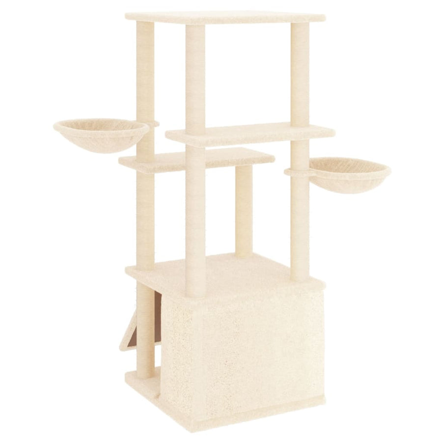 Kattenmeubel met sisal krabpalen 133 cm crèmekleurig crème