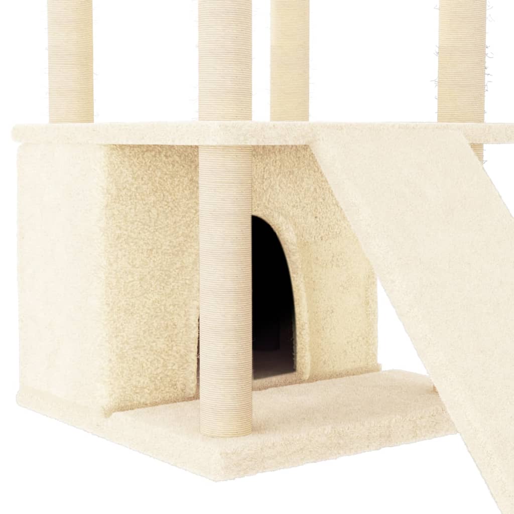 Kattenmeubel met sisal krabpalen 133 cm crèmekleurig crème