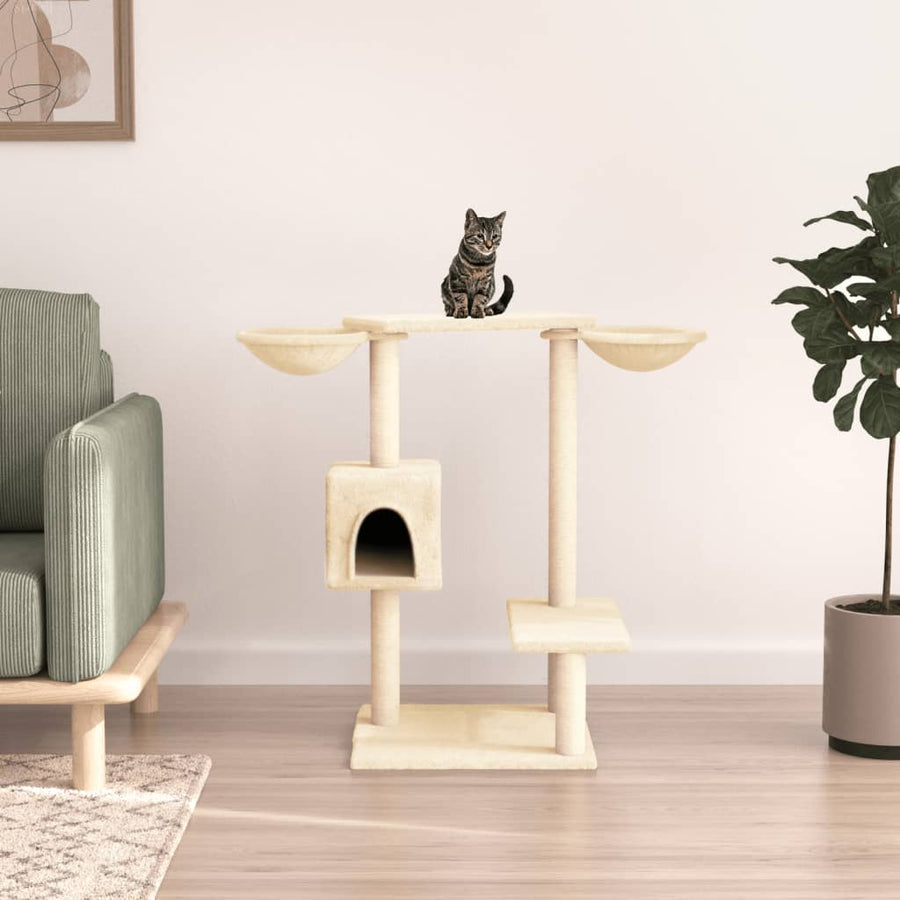 Kattenmeubel met krabpalen 82 cm crèmekleurig crème