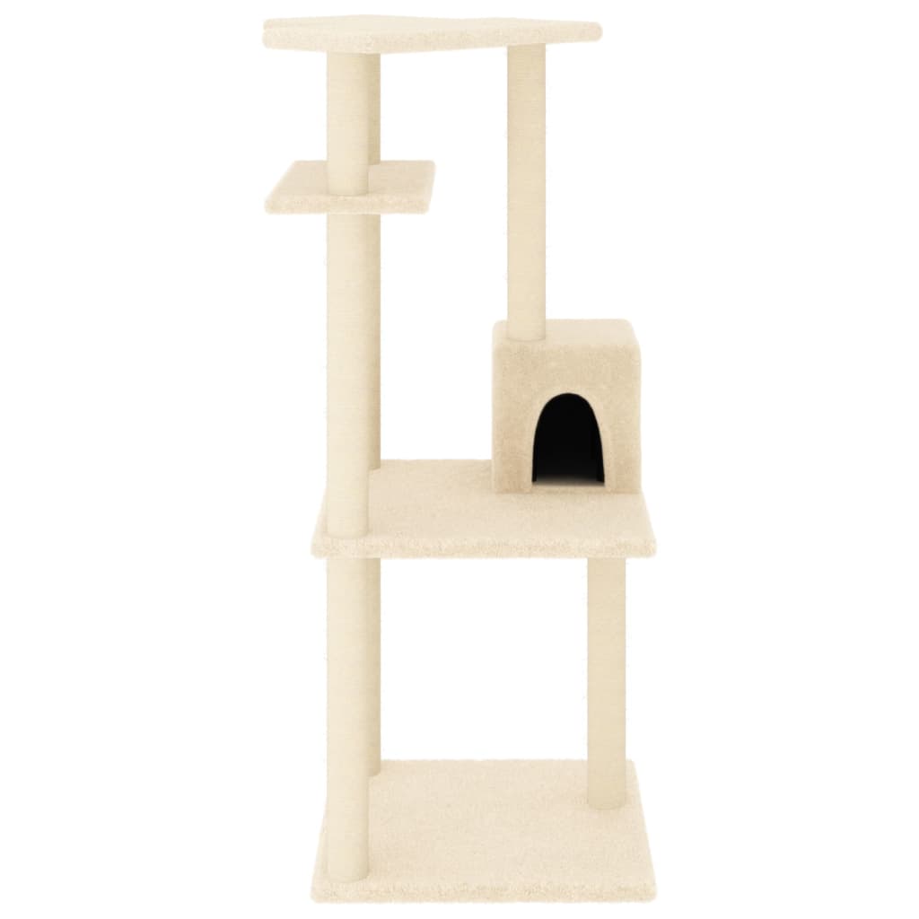 Kattenmeubel met sisal krabpalen 123 cm crèmekleurig crème