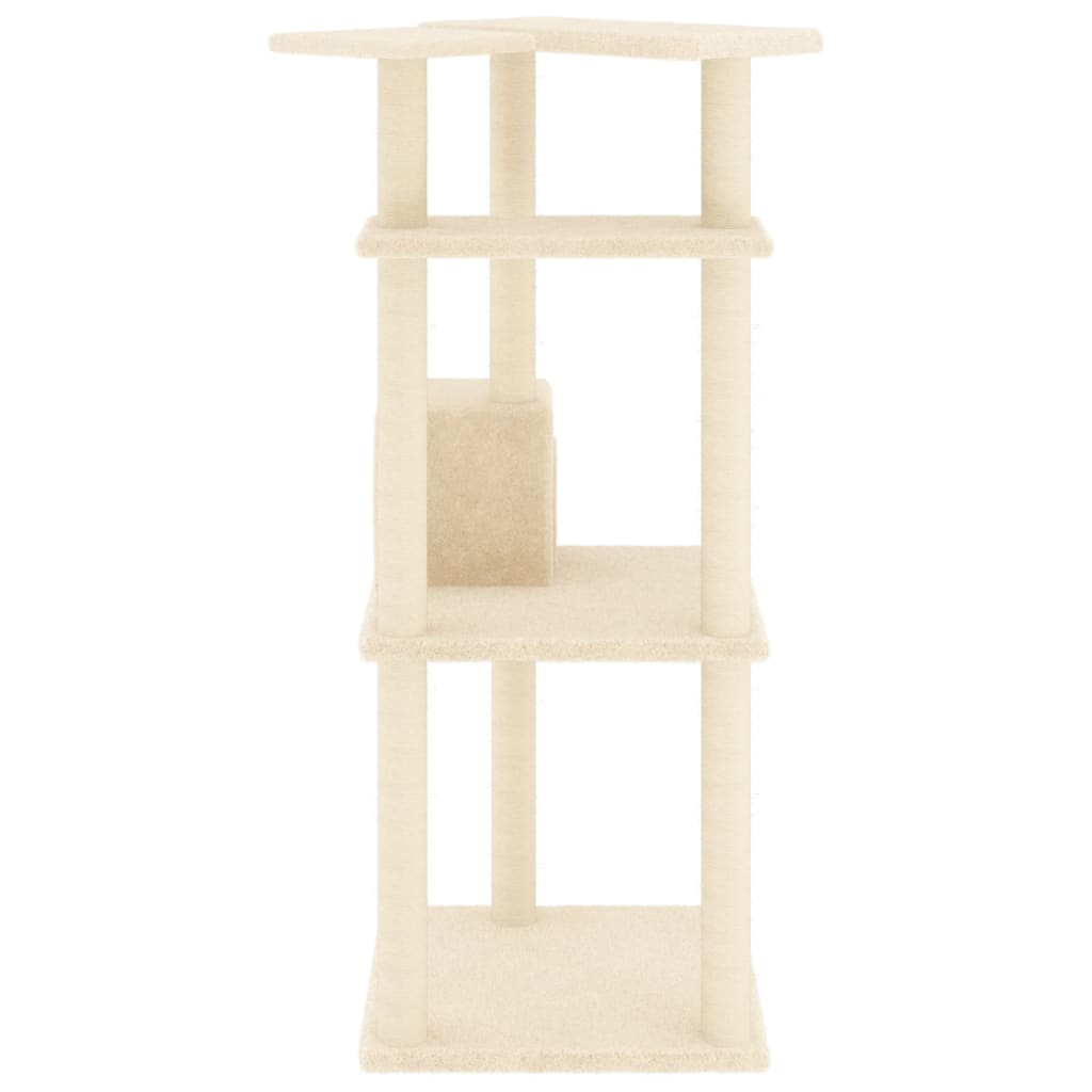 Kattenmeubel met sisal krabpalen 123 cm crèmekleurig crème
