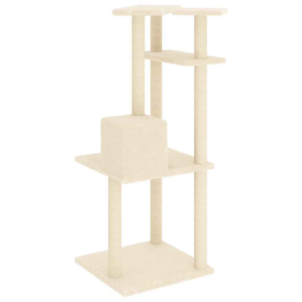 Kattenmeubel met sisal krabpalen 123 cm crèmekleurig crème